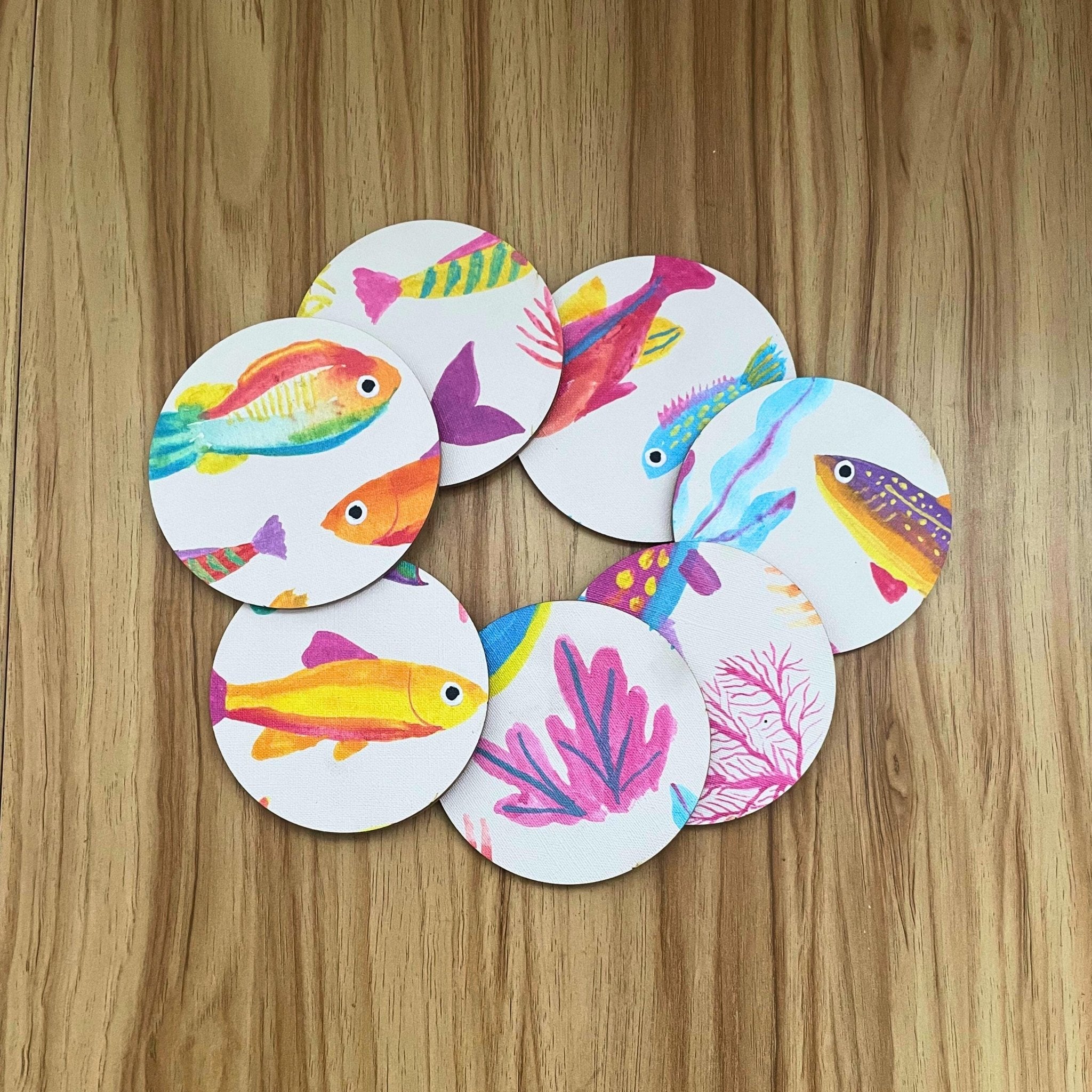 Tropical Fish Acrylic Coaster – Colorful Ocean - Inspired Drink Coaster for Home Decor - by MirrorPop. Handmade acrylic art.