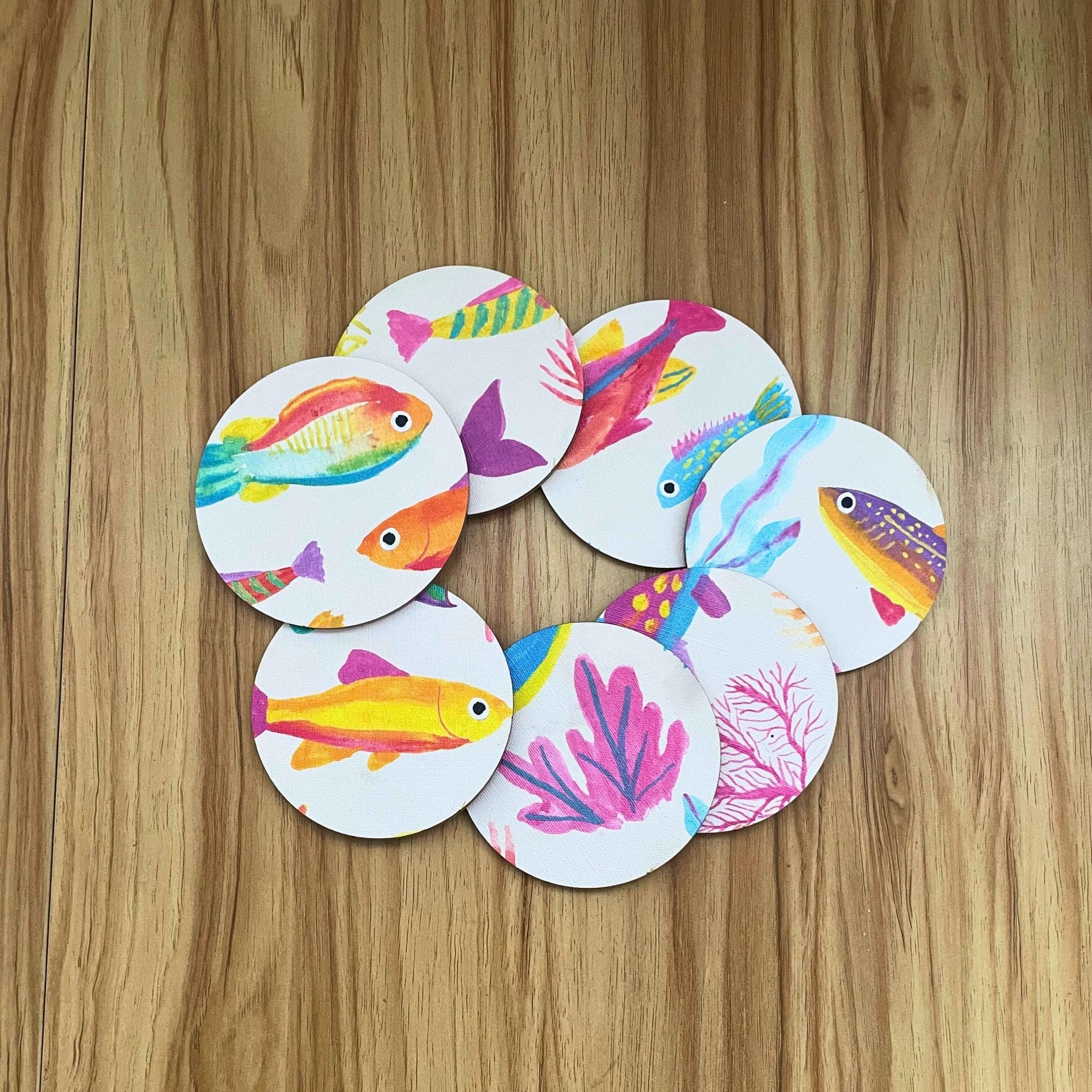 Tropical Fish Acrylic Coaster – Colorful Ocean - Inspired Drink Coaster for Home Decor - by MirrorPop. Handmade acrylic art.