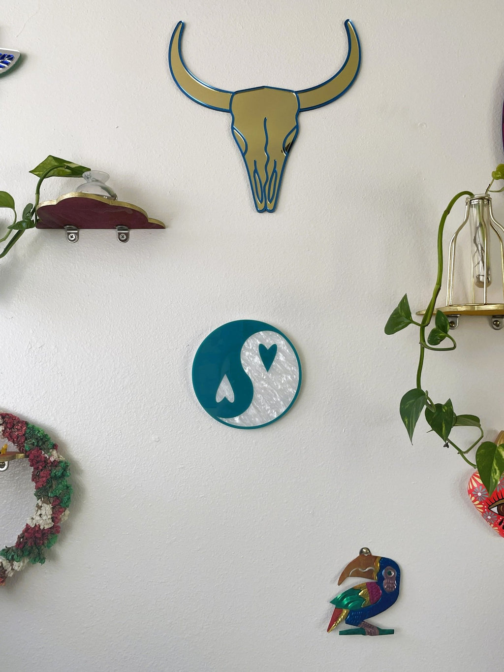 YingYang Wall Hanging - Teal & Pearl White Acrylic Gallery Wall Art Decor - by MirrorPop. Handmade acrylic art.