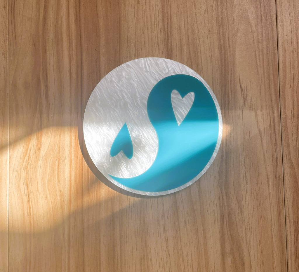 YingYang Wall Hanging - Teal & Pearl White Acrylic Gallery Wall Art Decor - by MirrorPop. Handmade acrylic art.